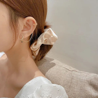 New Simple Moon Star Rhinestone Long Chain Earrings Shining Sun Crescent Geometric Tassel Piercing Earrings Ear Bone Clip Jewelry