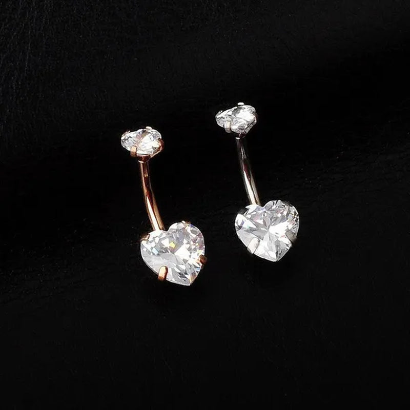 Trendy 925 Sterling Silver Heart Diamond Drop Belly Button Rings Women Belly Body Piercing Button Navel Ring Jewerly
