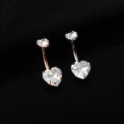 Trendy 925 Sterling Silver Heart Diamond Drop Belly Button Rings Women Belly Body Piercing Button Navel Ring Jewerly