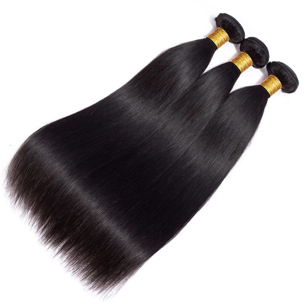 Straight Bundles Human Hair 3 Bundles 14 16 18 Inch 12A Brazilian Virgin Human Hair Bundles Straight Hair 100% Unprocessed Human Hair Natural Color