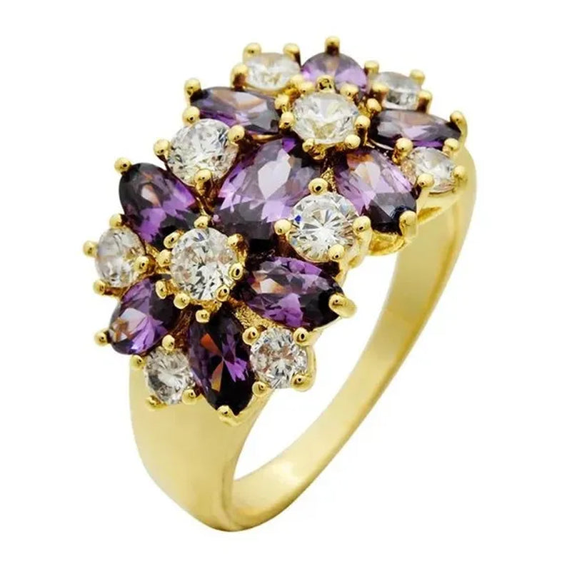 5-Color Natural 6.69CT White/Alexandrite/Sapphire/Ruby/Emerald Diamond 14K Yellow Gold Ring Size 6-10