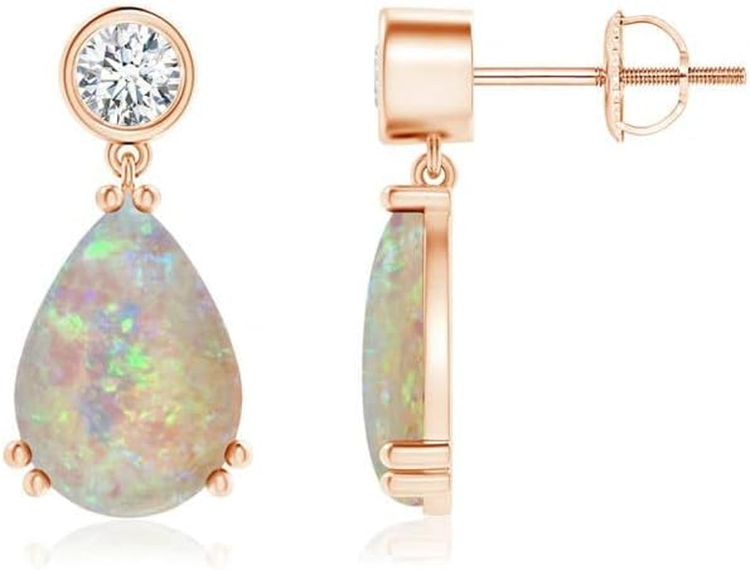 Natural Opal Drop Earrings for Women Girls in Sterling Silver/14K Solid Gold/Platinum | October Birthstone Jewelry Gift for Her | Birthday | Wedding | Anniversary
