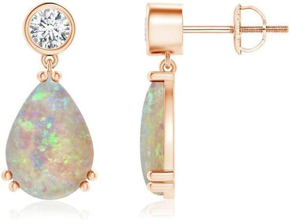 Natural Opal Drop Earrings for Women Girls in Sterling Silver/14K Solid Gold/Platinum | October Birthstone Jewelry Gift for Her | Birthday | Wedding | Anniversary