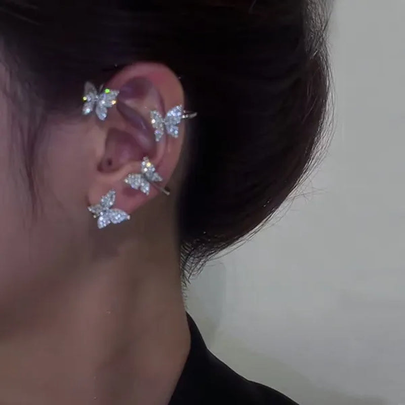 Zircon Butterfly Earrings Butterfly Wrap Around Ear Earrings Adjustable Ear Cuff Earrings for Women Non-Pierced Zircon Butterfly Earrings No Pierced Ears Needed