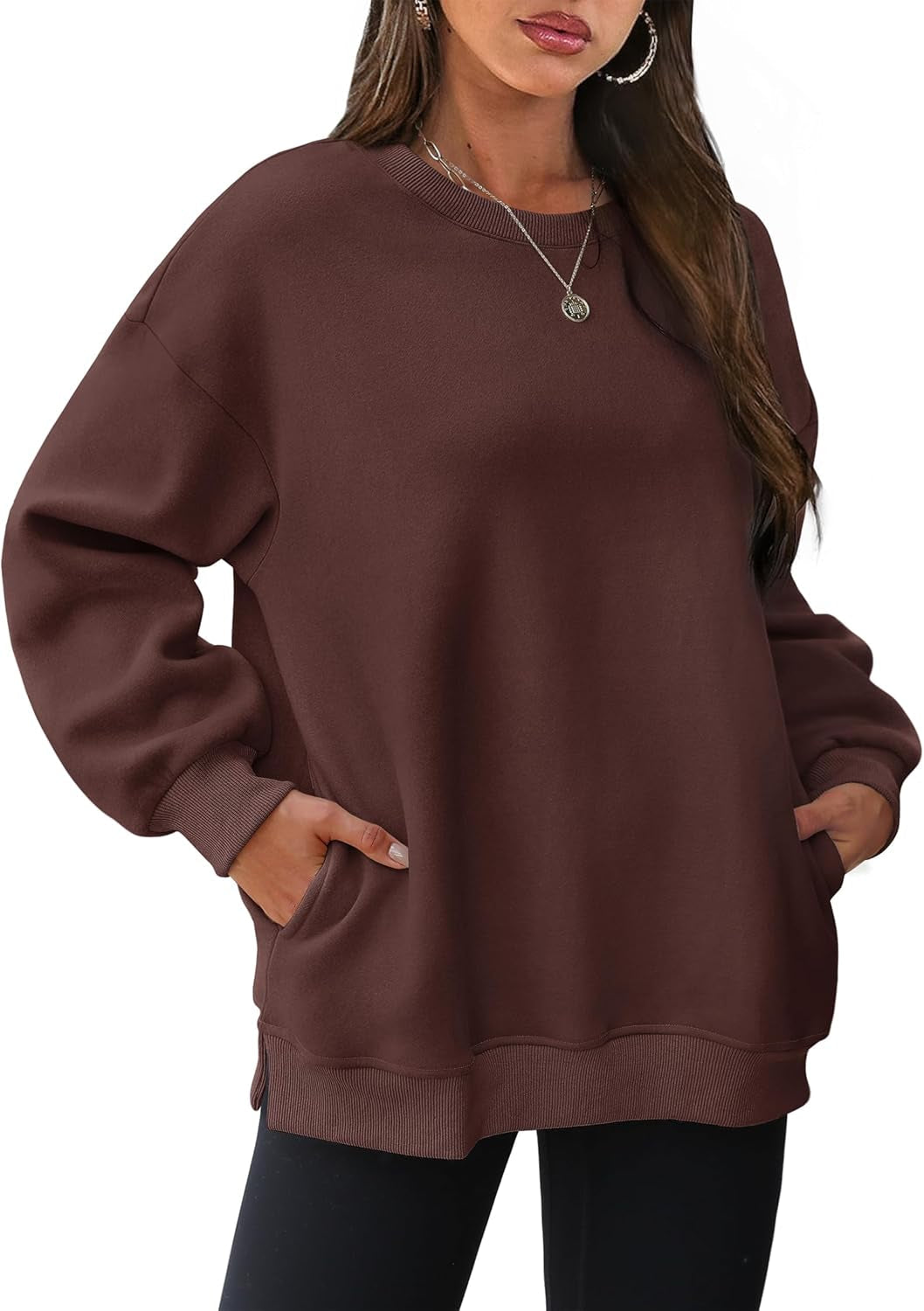 Womens Oversized Sweatshirts Crewneck Long Sleeve Tops Fleece Pullover Fall Fashion Clothes with Pocket