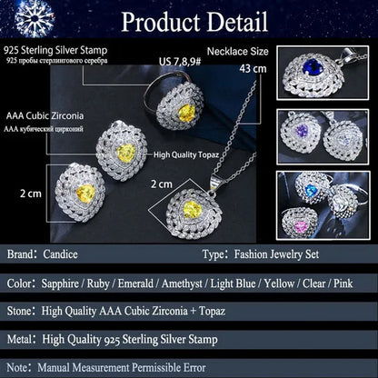 CANDICE 3pcs Love Jewelry Set Micro White CZ Pave Heart Red Crystal Romantic Party Necklace Earrings Ring Sterling Silver Plated Sets for Women Girl Gifts
