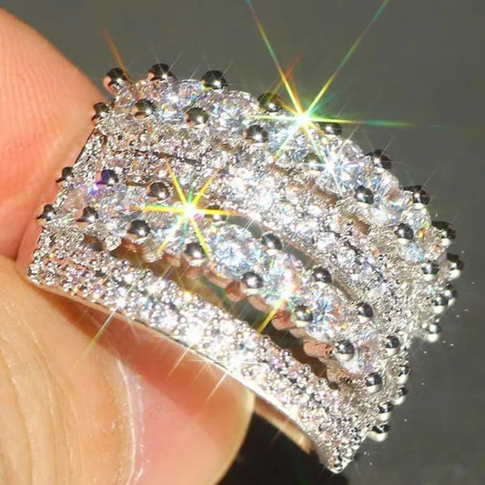 Princess Cubic Zirconia Statement Multilayer Ring Natural Gemstones White Sapphire Ring Anniversary Wedding Bride Engagement Band Charm Mum Ring Jewelry Valentine's Day Gifts Christmas Gift