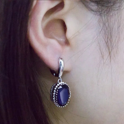 Luxury Earrings Attractive Silver Huge Purple Amethyst  Engagement Wedding Earrings
