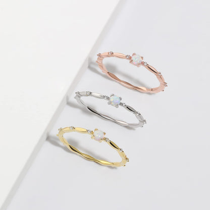 Sterling Silver Opal Ring for Women White Fire Opal October Birthstone Dainty Minimalist Stackable Ring Gold Promise Ring Size 5-9 (Rose Gold, 6.5)