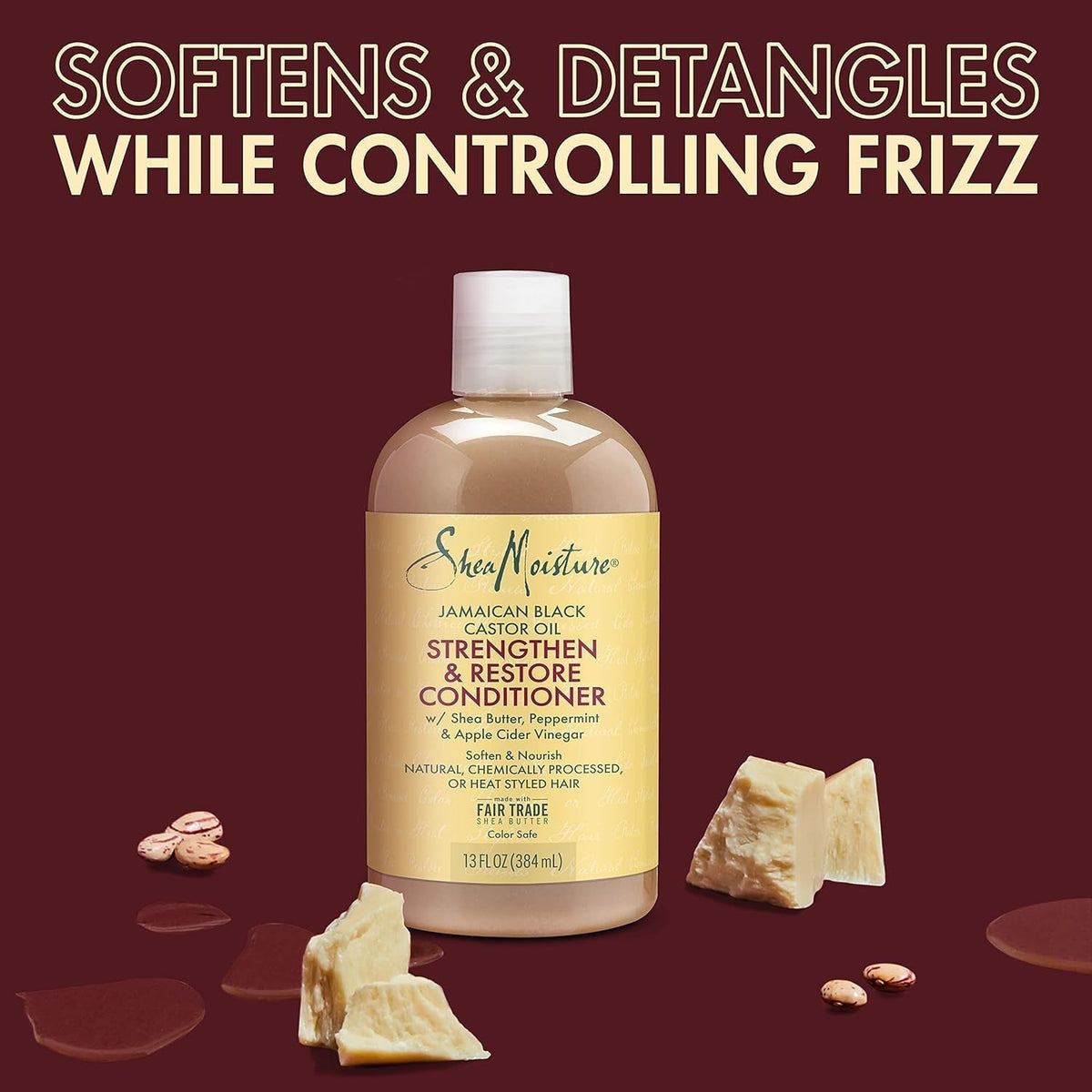 Conditioner 100% Pure Jamaican Black Castor Oil to Intensely Smooth and Nourish Hair with Shea Butter, Peppermint and Apple Cider Vinegar 13 Oz