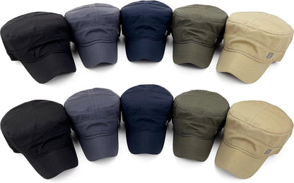 Polyester Water Resistant Military Caps for Men Quick Dry Cadet Hats for Women Army Cap Flat Top Dad Hat