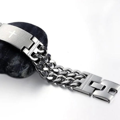 New Arrive Men's Fashion Jewelry Punk Rock Wide Silver 316L Stainless Steel Holy Bible Cross Link Chain Bracelet Bangle , Mens Gift BY EZMAX