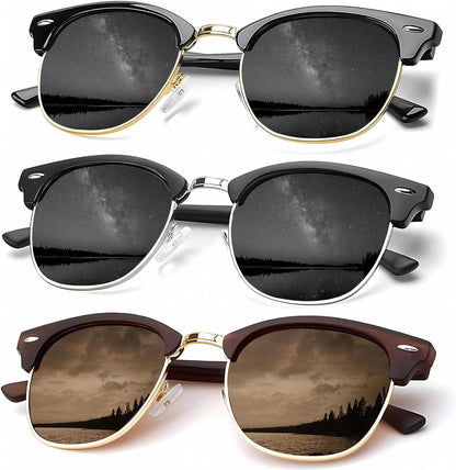 Sunglasses Men Polarized Sunglasses for Men Women Unisex Semi-Rimless Frame Retro Driving Sun Glasses UV Blocking