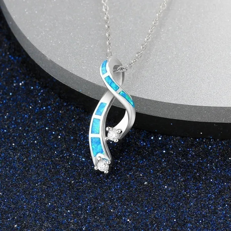 New Fashion 925 Sterling Silver Blue Fire Opal Cross Pendant Necklace Diamond Jewelry Bridal Wedding Accessories