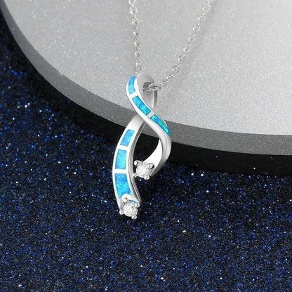 New Fashion 925 Sterling Silver Blue Fire Opal Cross Pendant Necklace Diamond Jewelry Bridal Wedding Accessories