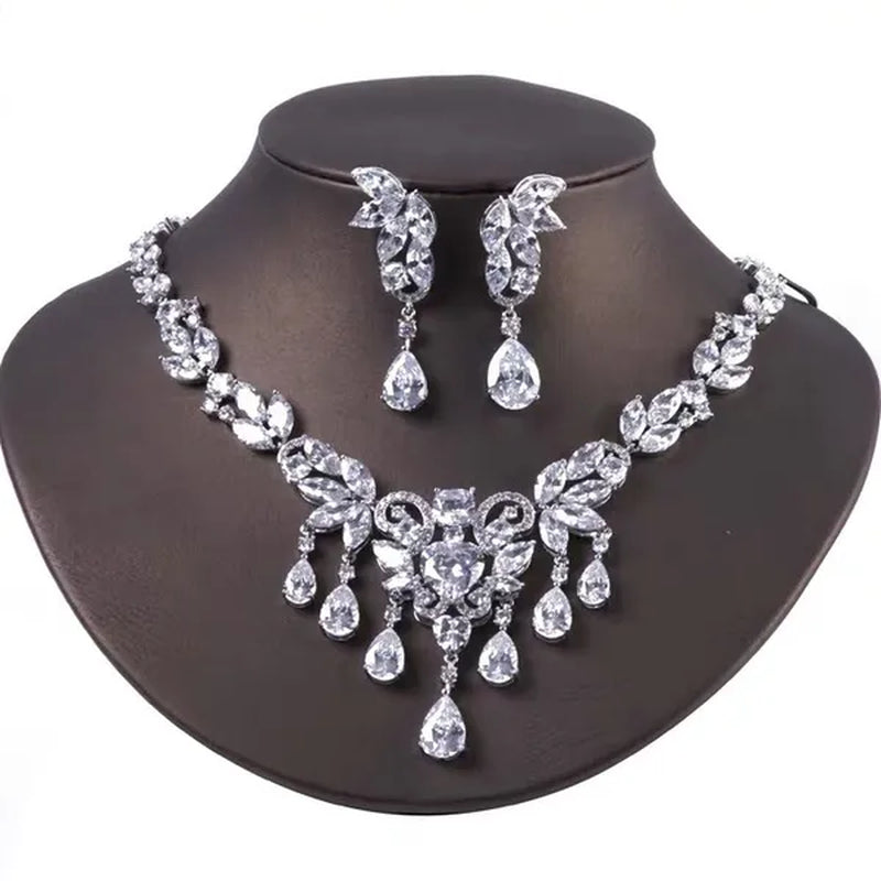 CANDICE Luxury CZ Stone Bridal Jewelry Pave High Quality Yellow Crystal Water Drop Earrings Necklace Wedding Party Set For Brides
