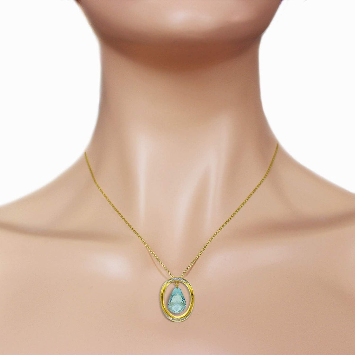 11.6 CT. 14K Yellow Gold Necklace with Natural Briolette Blue Topaz and Diamonds