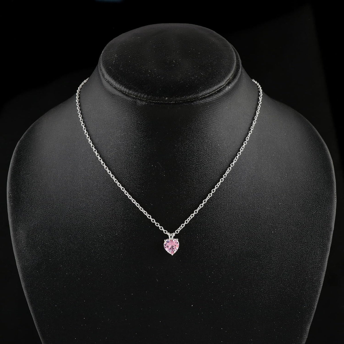 Synthetic Pink Sapphire Heart Pendant Necklace, Crystals Pendant, Energy Healing Crystals Birthstone Jewelry, 16 + 2 Inch Silver Plated Adjustable Chain