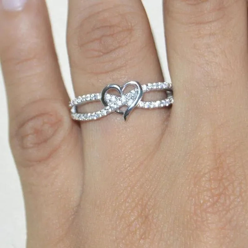 Fashion silver plated Ring Ladies Infinity Ring Heart-shaped Cross Ring, Eternal Zircon Ring .Heart-shaped Ring, Exquisite Ring, Stacking Ring, Party Anniversary Gift Size 5 - 11