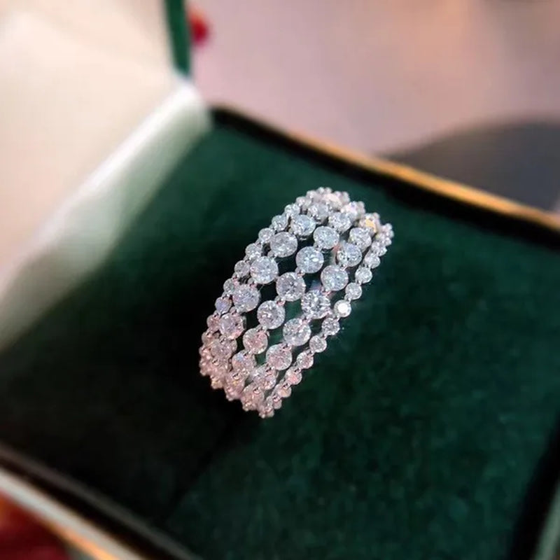 Personality Fashion Accessories 925 Sterling Silver Diamond Wedding Band Exquisite Jewelry Beautiful Women Engagement Anniversary Ring Natural Gemstone Rings Girlfriend Gift Size 4-11 Bague Femme