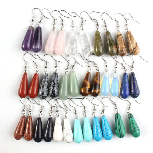 10pairs Teardrop Shaped Stone Ear Hook Dangle Earring Natural Amethysts Rose Quartzs Water Drop Earrings Anniversary Jewelry Gift