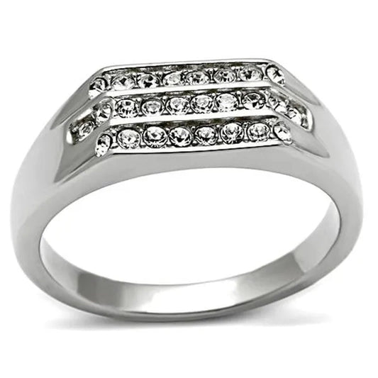 Men's .26 Ct Simulated Diamond High Polished Stainless Steel 316 Ring Size 8-13