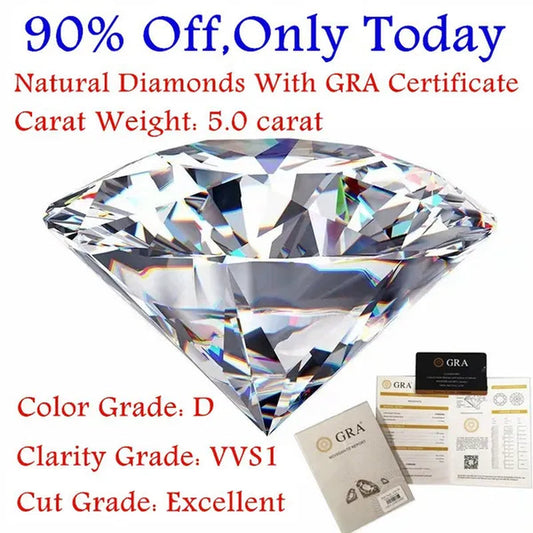 Luxury Moissanite D Color Round Shape VVS1 Excellent Clarity Natual Moissanite With GRA Certificate Report and Card (0.5Carat /1.0 Carat /2.0 Carat /3.0 Carat /4.0 Carat /5.0 Carat)