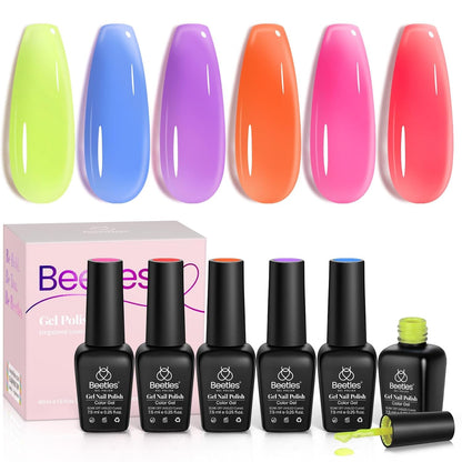 Nail Set 6 Colors, Pink Champagne Glitter Gel Nail Kit Old Money Collection Nude Pink Cream Color Soak Off UV LED Manicure Kit for Women Girls