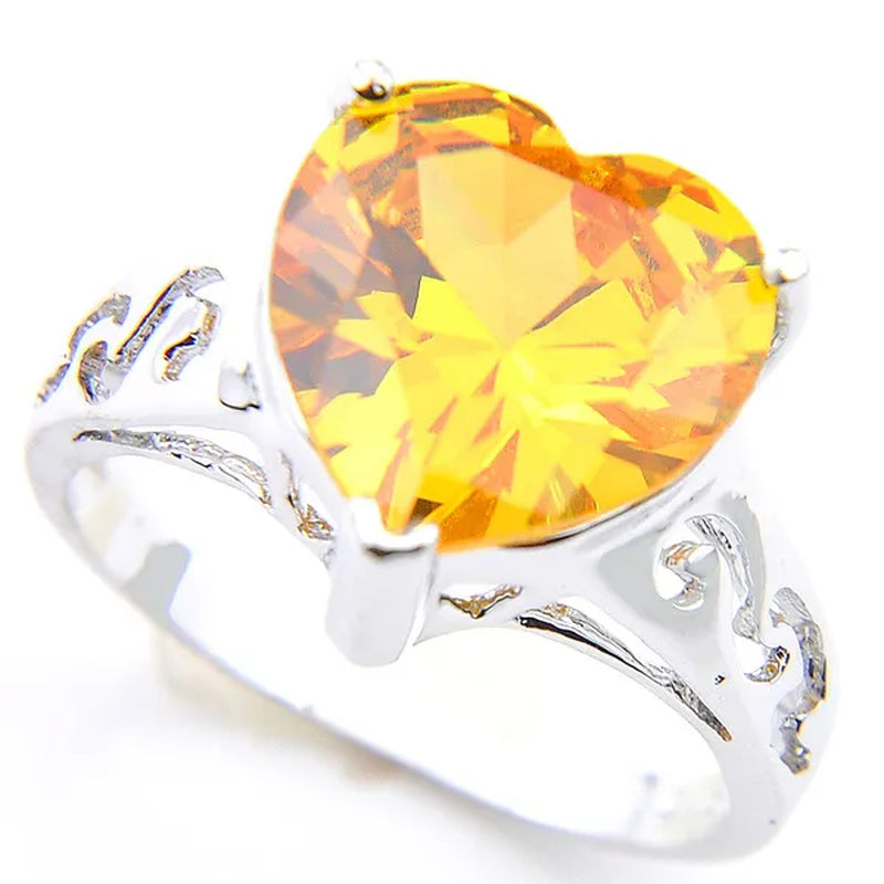Luckyshine Heart Fire Royal Citrine Gems Silver Rings Earrings Pendants Necklace Jewelry Sets for Valentine's Day Gift
