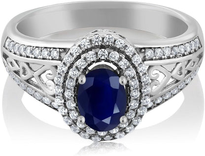 1.41 Cttw Blue Sapphire Engagement Ring for Women | 925 Sterling Silver | Center Stone: 6X4MM | Gemstone Birthstone | Wedding Anniversary Ring | Available in Size 5, 6, 7, 8, 9