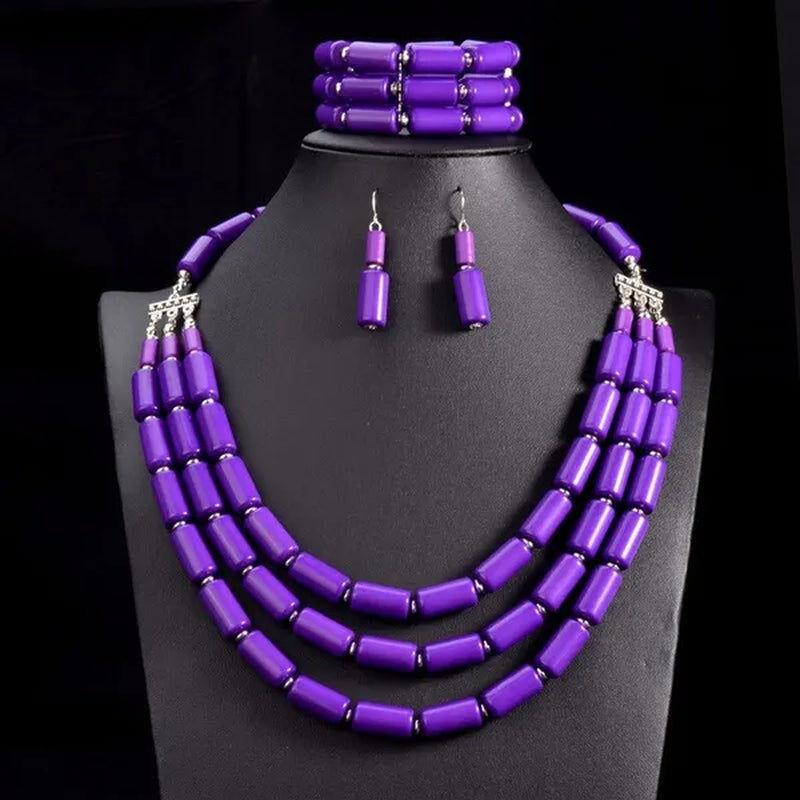 Fashion Nigerian Wedding Indian Jewelry Sets Beads Necklace Earring Bracelet Sets Statement Collar African Beads Jewelry Set