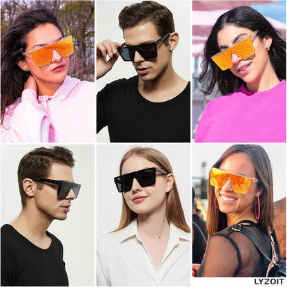Square Oversized Sunglasses for Women Men Big Flat Top Fashion Shield Large UV Protection Rimless Shades