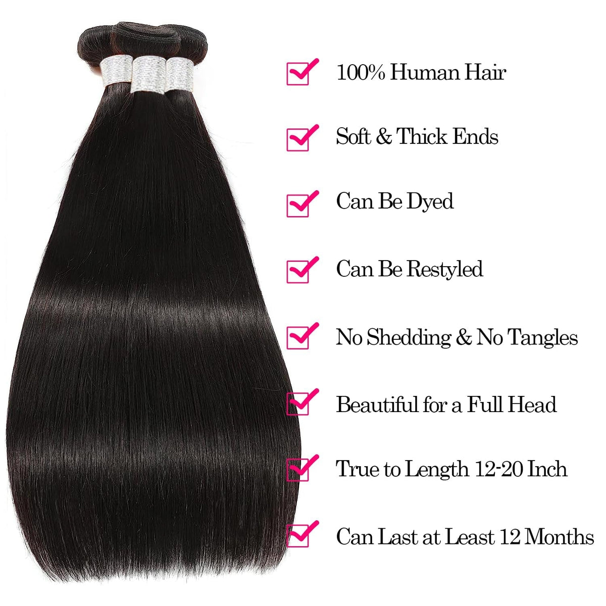 12A Human Hair Bundles Straight 16 18 20 Inch 3 Bundles Human Hair 100% Unprocessed Brazilian Virgin Hair Bundles Deals Human Hair Weave Bundles Human Hair Extension Double Weft Natural Color
