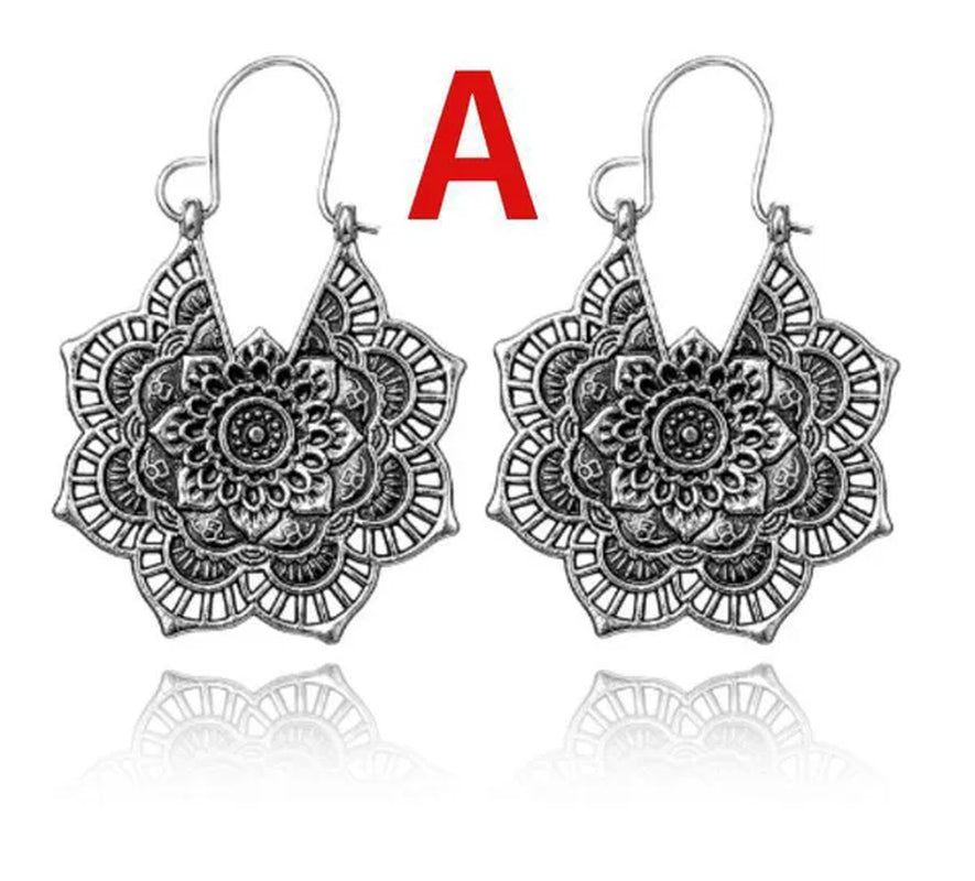 2023 new vintage fashion ladies bohemian 925 silver petal heart-shaped metal totem earrings earrings large hoop earrings glamorous bridal wedding engagement earrings anniversary birthday party gift jewelry 1 pair
