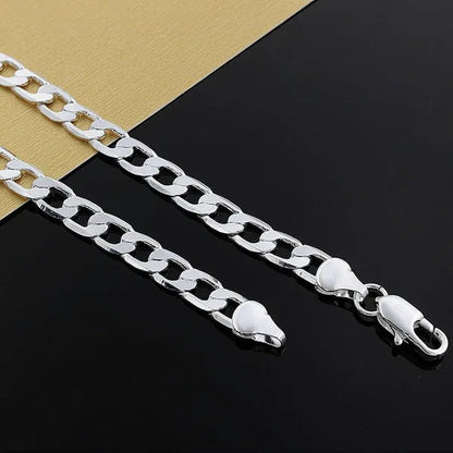 European and American Fashion 925 Sterling Silver Italian Curb Link Chain Necklace Bracelet 925 Silver High Quality Jewelry Sets for Women and Men