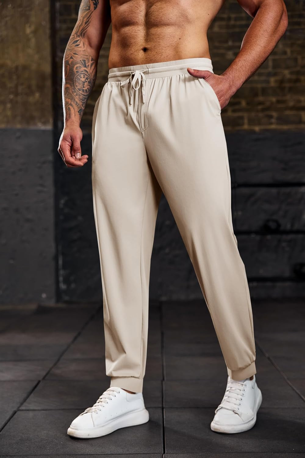 Mens Jogger Pants Workout Athletic Casual Drawstring Elastic Waist Lightweight Sport Running Sweatpants Khaki, Xx-Large