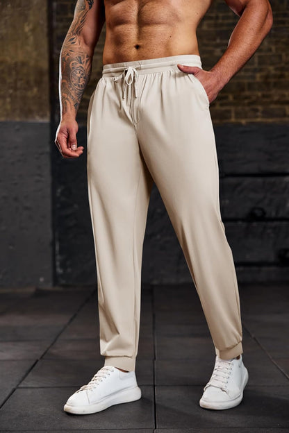 Mens Jogger Pants Workout Athletic Casual Drawstring Elastic Waist Lightweight Sport Running Sweatpants Khaki, Xx-Large