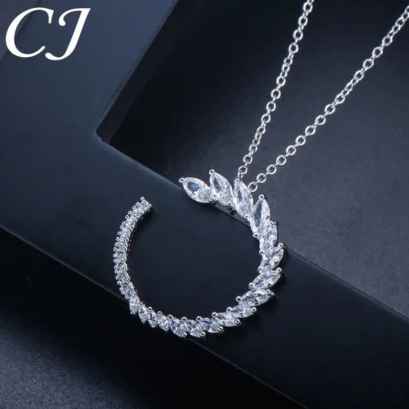CANDICE Trendy Sterling Silver Plated Jewelry Sets Noble Marquise AAA+ CZ Stone Pave Round Pendant Necklace Earrings Set For Women Gift