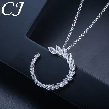 CANDICE Trendy Sterling Silver Plated Jewelry Sets Noble Marquise AAA+ CZ Stone Pave Round Pendant Necklace Earrings Set For Women Gift