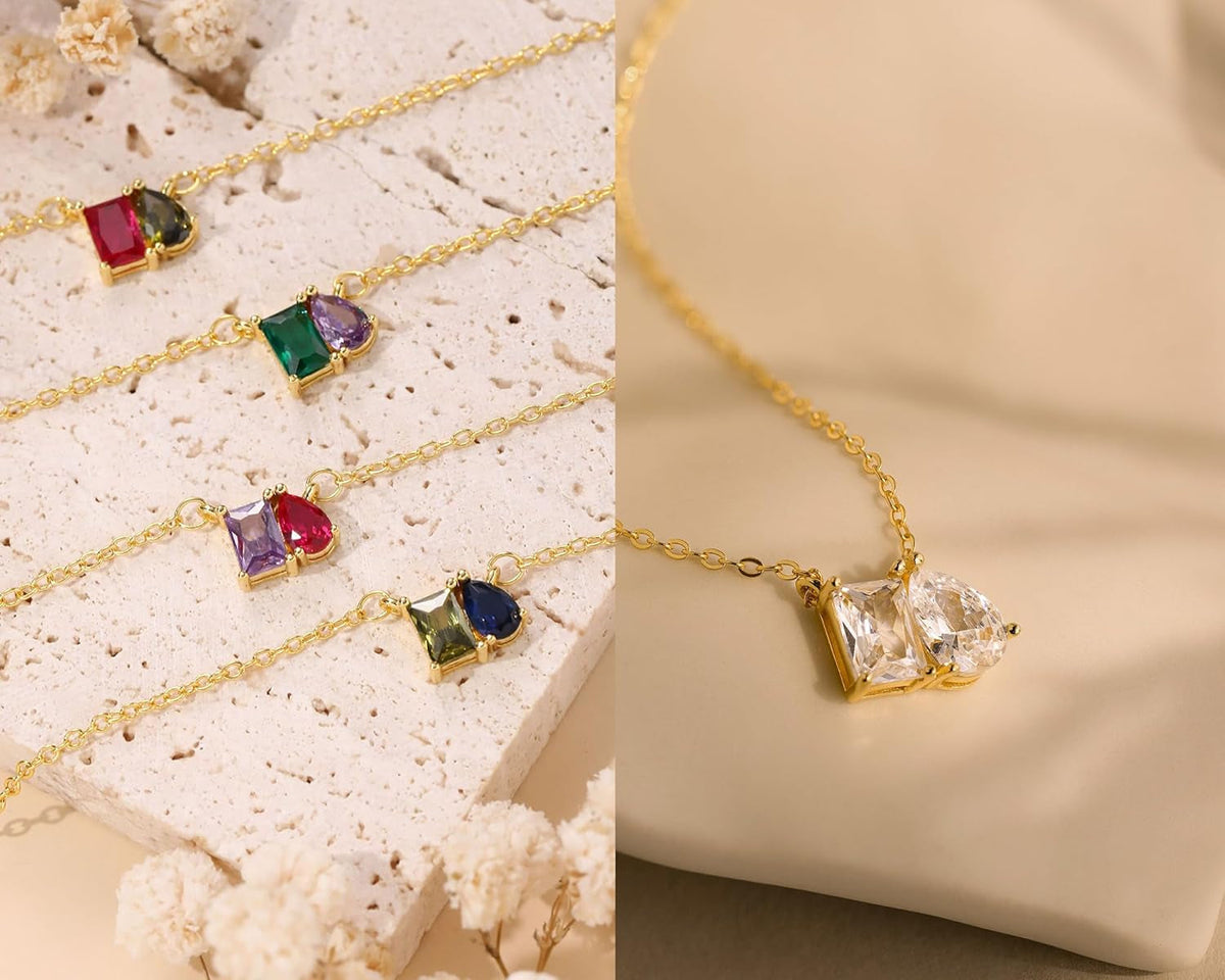 Mothers Day Gifts for Daughter Mom, Birthstone Necklace for Women Teen Gifts 14K Gold Plated Necklace with 1-12 Birthstone 16Th 18Th 21St 30Th 50Th Birthday Gift for Her Christmas Jewelry