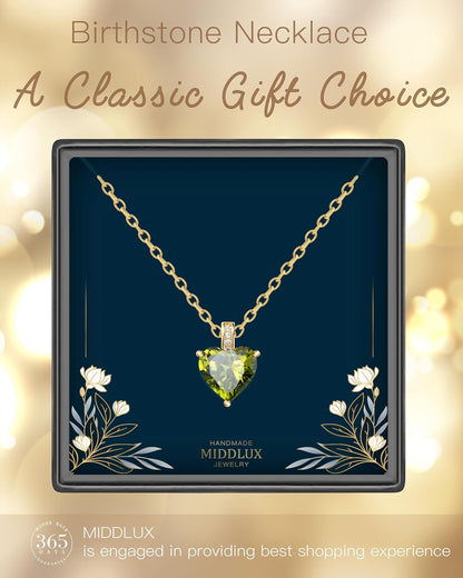 Genuine Birthstone Necklace for Women, Heart Love Necklace, Birthday Gifts for Her