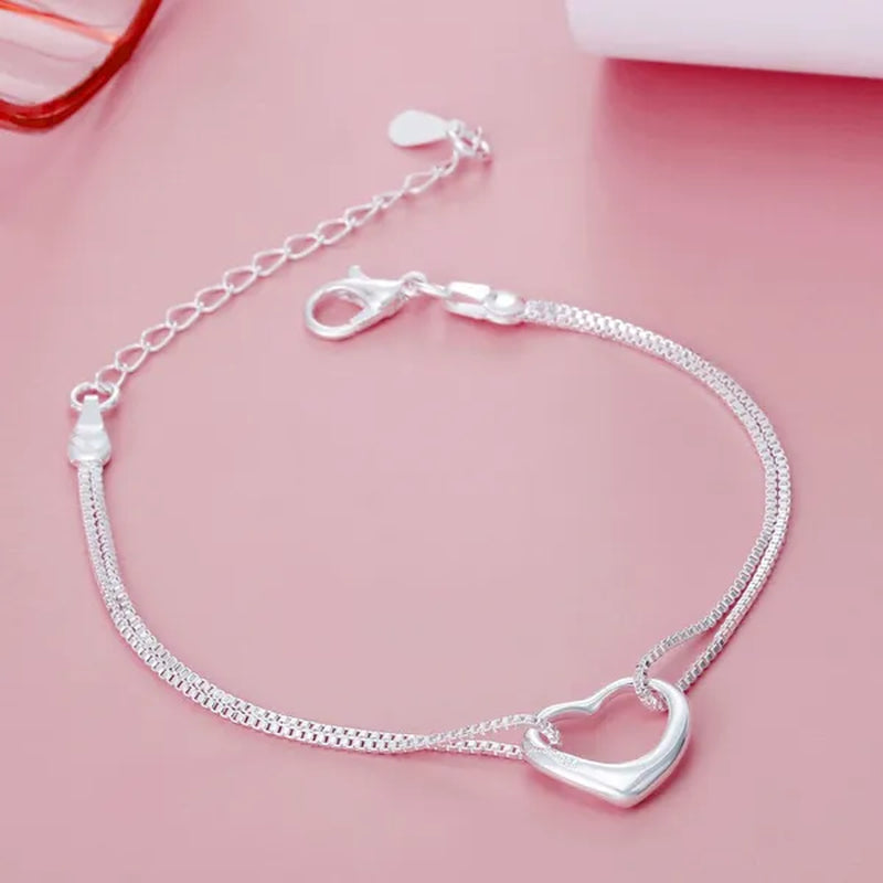 Fashion Jewelry Exquisite Women's 925 Sterling Silver Charm Heart Bracelets Necklaces for Wedding Party Christmas Gift Jewelry Set