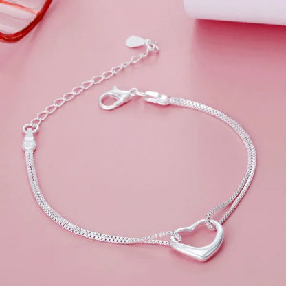 Fashion Jewelry Exquisite Women's 925 Sterling Silver Charm Heart Bracelets Necklaces for Wedding Party Christmas Gift Jewelry Set