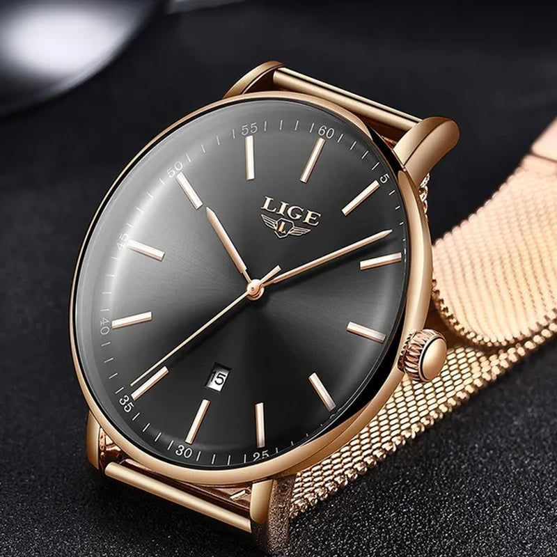 2019 LIGE Luxury Rose Gold Ladies Watch Simple Fashion Casual Ladies Watch Ultra-Thin Waterproof Quartz Watch Montre Femme