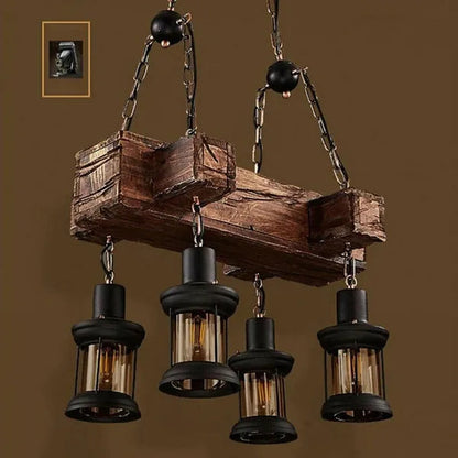 Rustic Hanging Lamp Ceiling Lamp Vintage, Chandelier Wood Hanging Lamp 4 Light