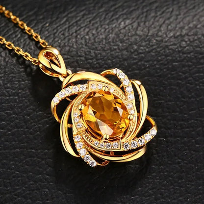 Exquisite Fashion Creativity Sapphire Flower Necklace Spiral Diamond Pattern Pendant Engagement Necklace Women's Diamond Jewelry Birthday Party Anniversary Gift