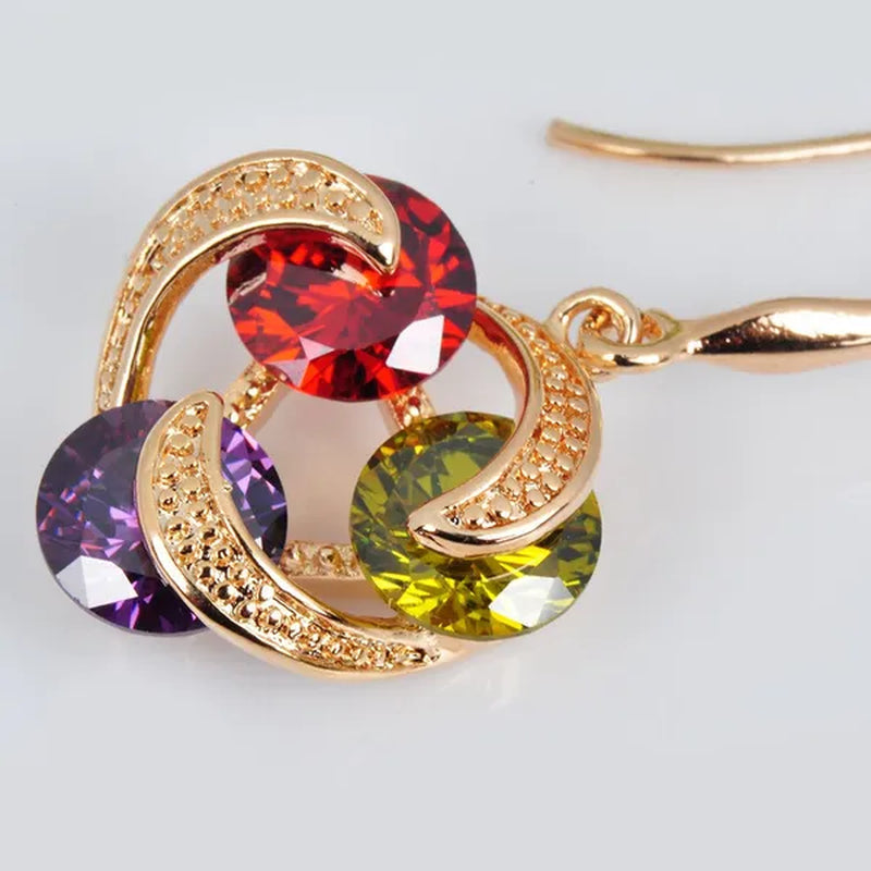 Women's Gold Plated Ruby/Peridot/Amethyst Drop/Dangle Hook Earrings Wedding Jewelry