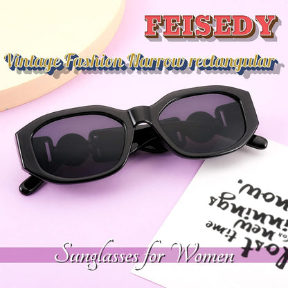Retro Trendy Rectangle Sunglasses Women Men Vintage 90S Small Narrow Square Sunglasses B2322
