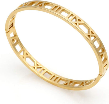 Roman Numeral Series Hollow Carved Bracelet - Fashionable Women'S Three-Color Roman Bracelet