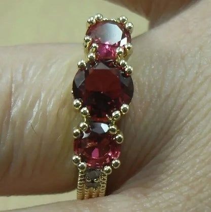 Natural 2.66CT Ruby Diamond 14K Yellow Gold Ring Size 6-10